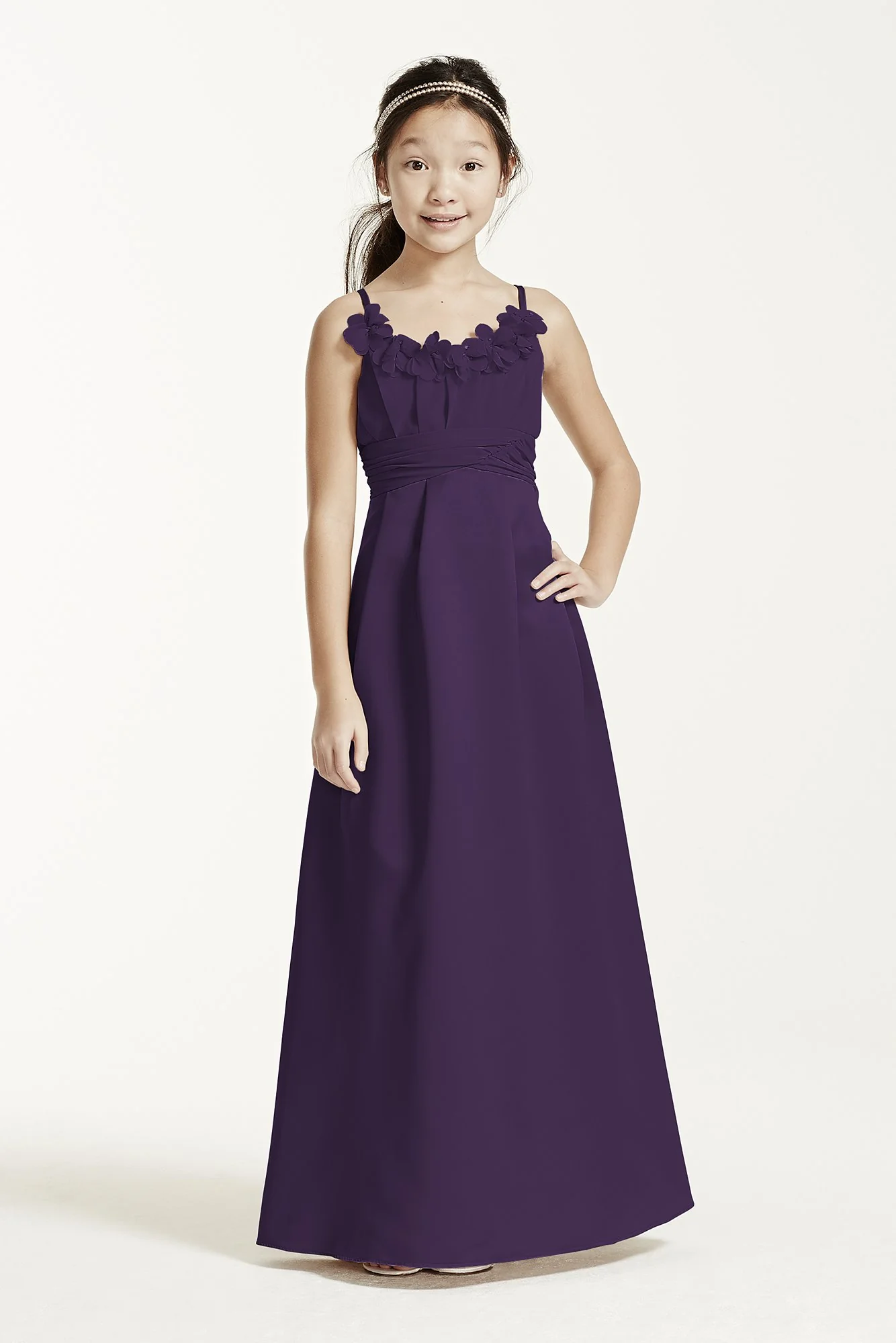 Satin and Chiffon Ball Gown with Ruched Waist - Image 52
