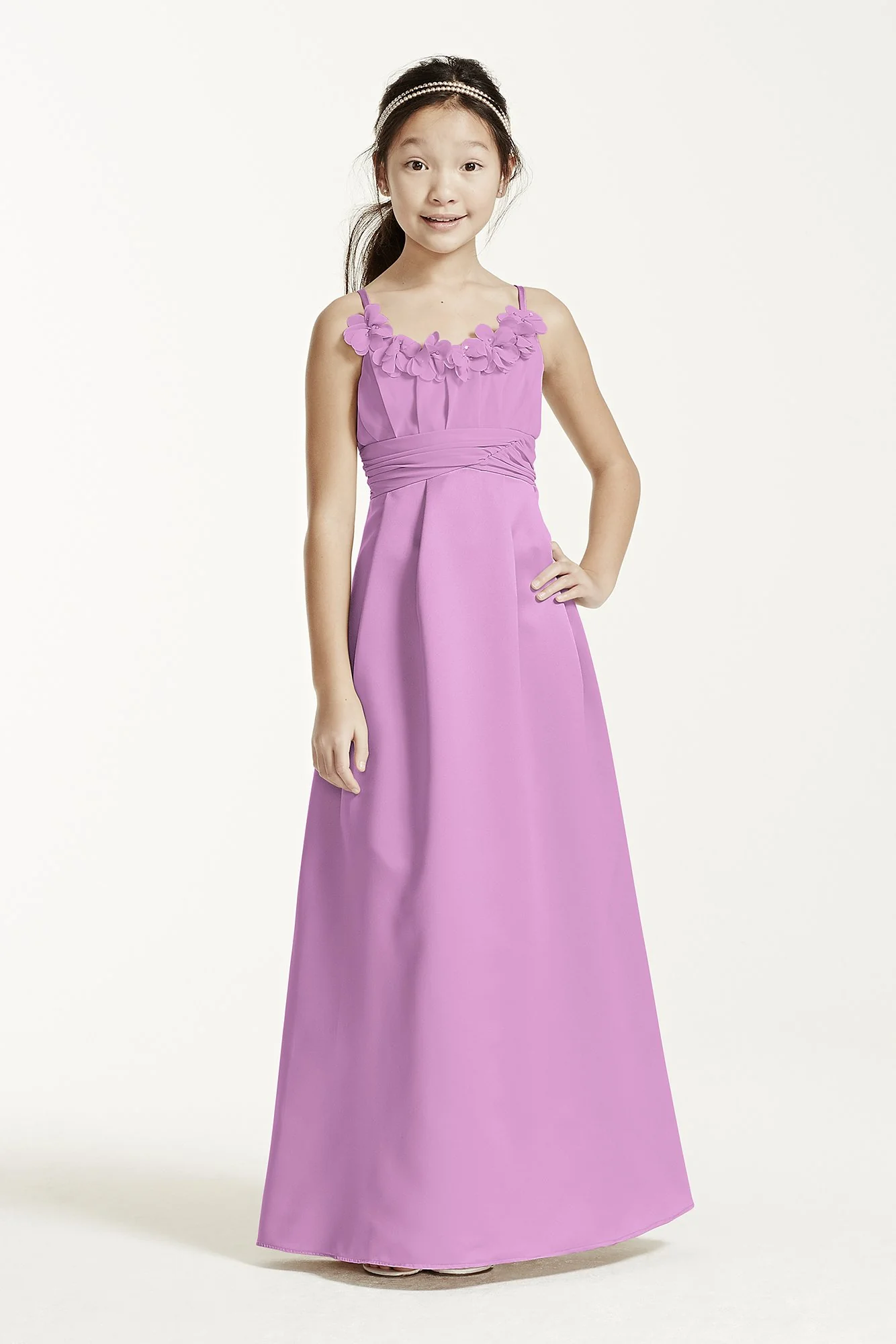 Satin and Chiffon Ball Gown with Ruched Waist - Image 53
