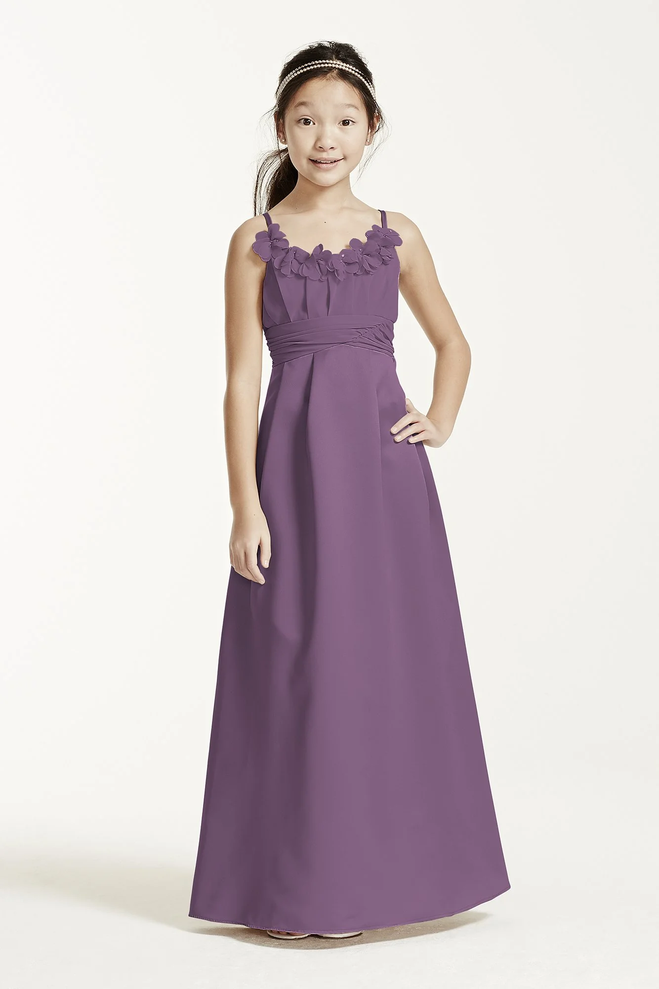 Satin and Chiffon Ball Gown with Ruched Waist - Image 54