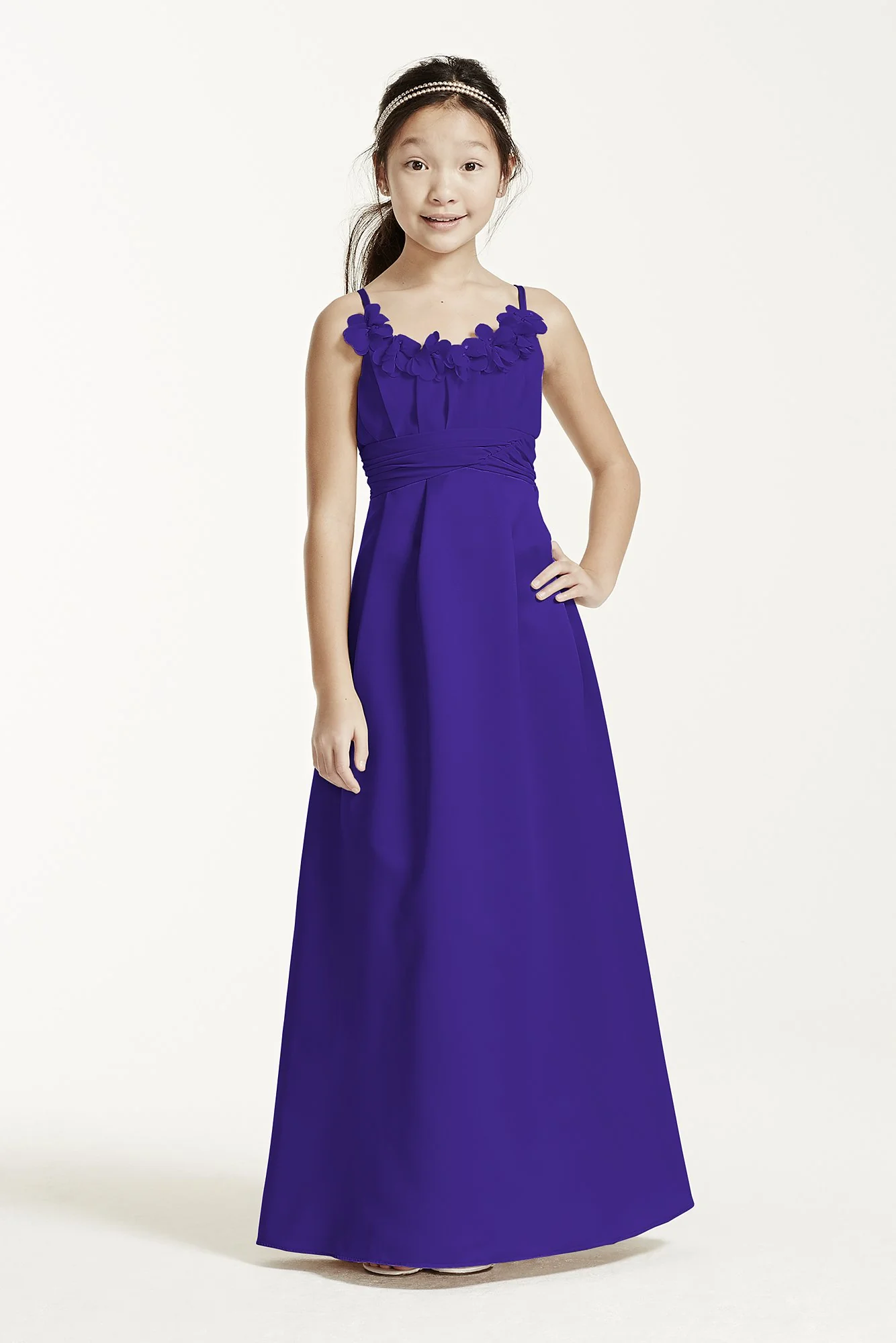 Satin and Chiffon Ball Gown with Ruched Waist - Image 58