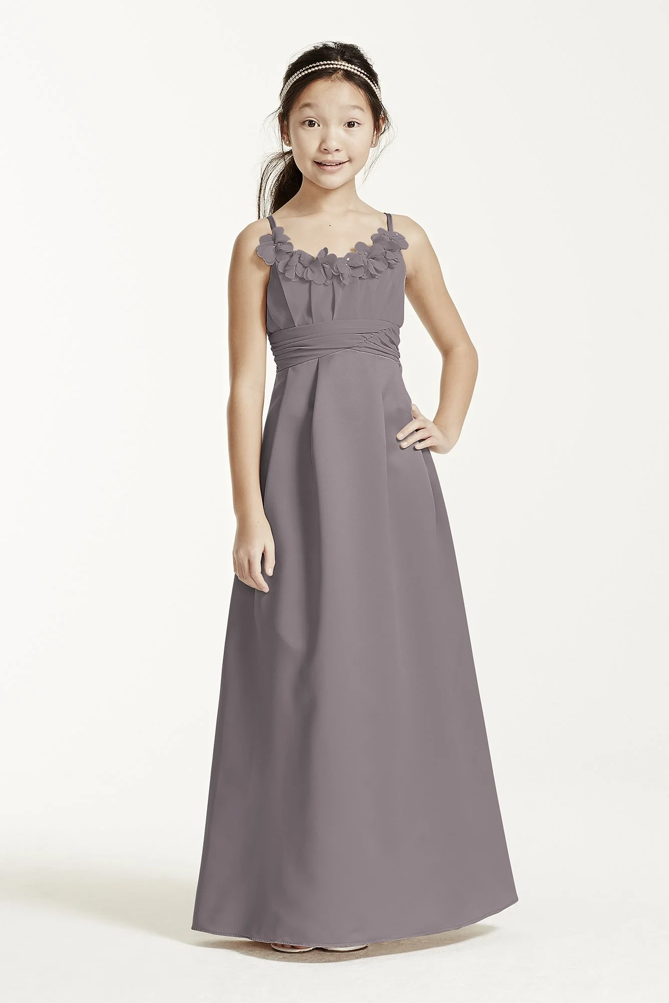 Satin and Chiffon Ball Gown with Ruched Waist - Image 7