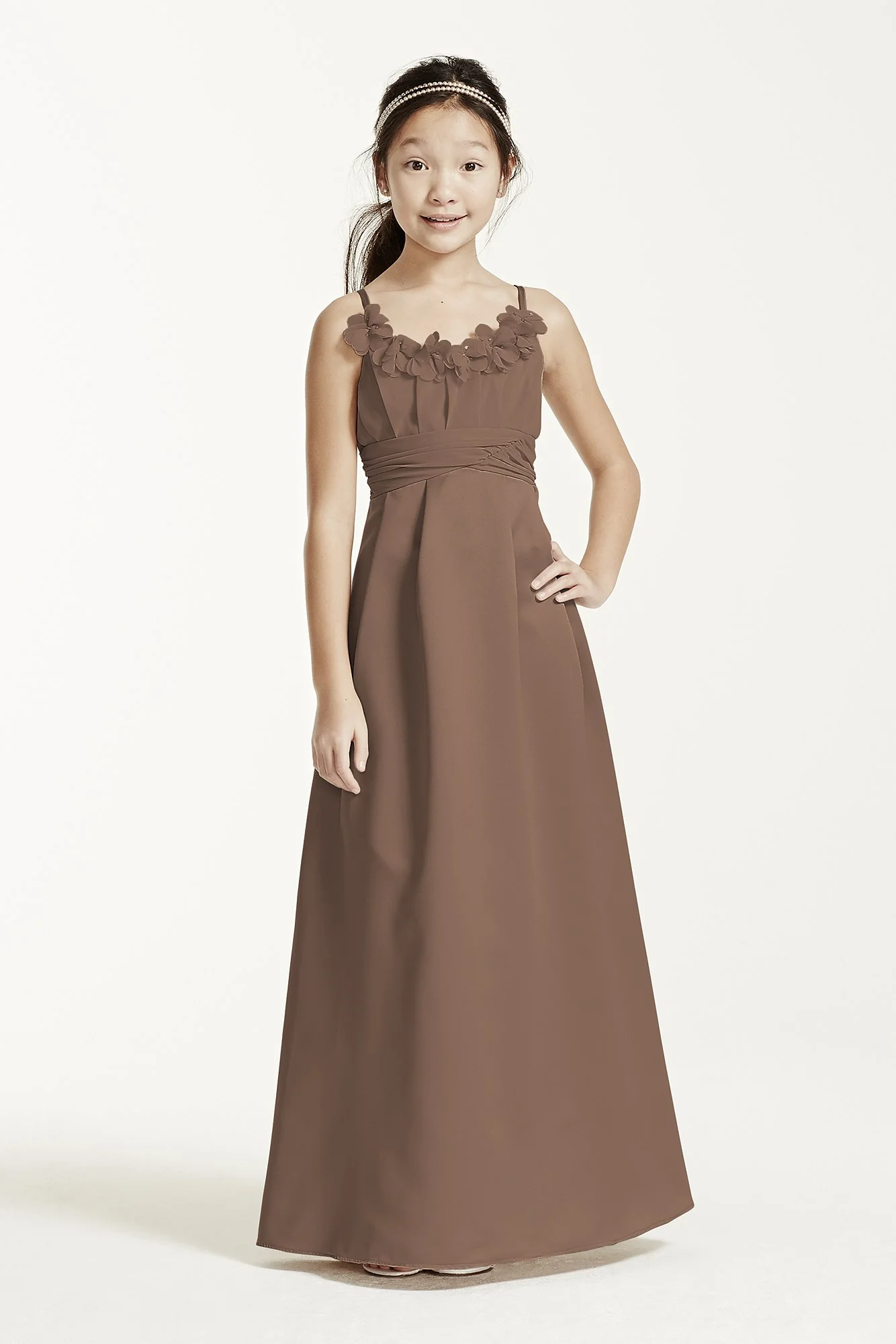 Satin and Chiffon Ball Gown with Ruched Waist - Image 9