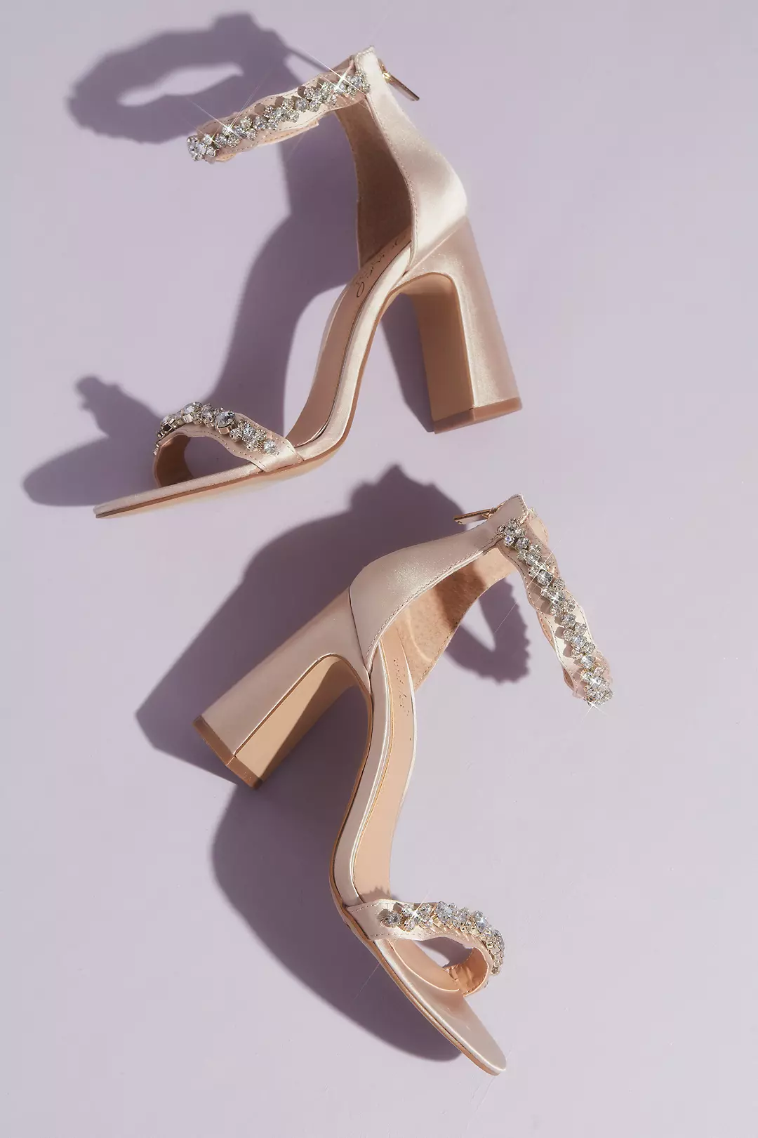 Satin and Crystal Block Heels with Zip Back - Image 2