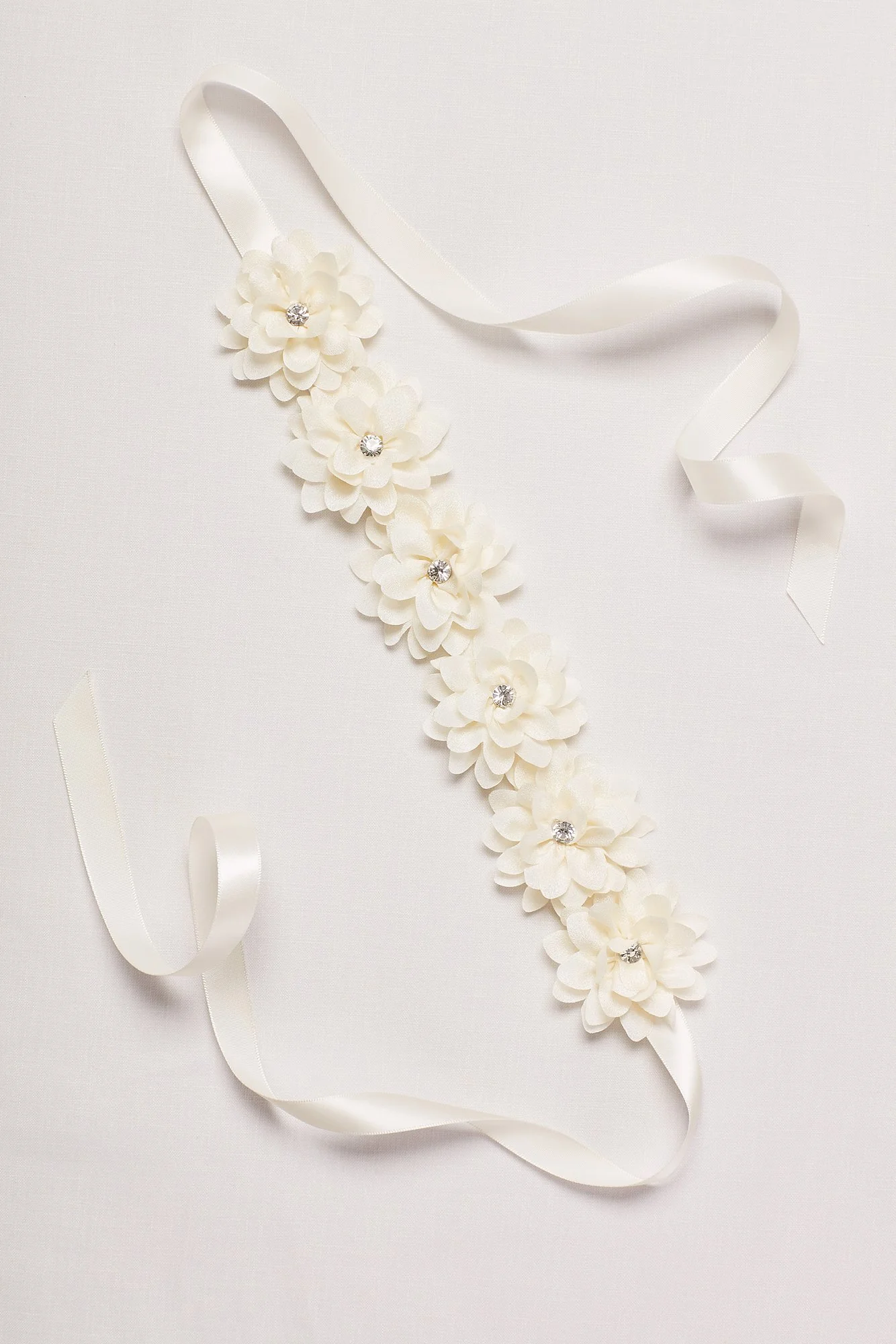 Satin and Crystal Blooms Flower Girl Sash
