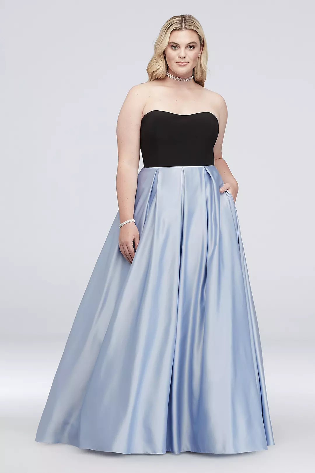 Satin and Jersey Ball Gown with Side Cutouts - Image 2