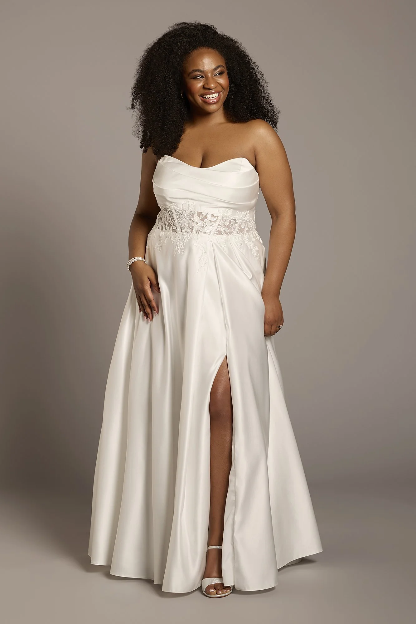 Satin and Lace Applique Strapless Ball Gown - Image 3