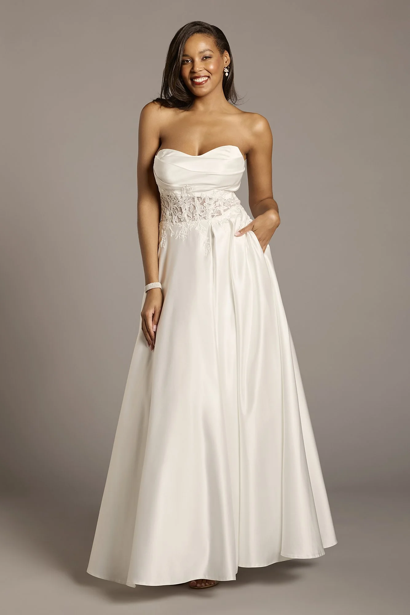 Satin and Lace Applique Strapless Ball Gown - Image 4
