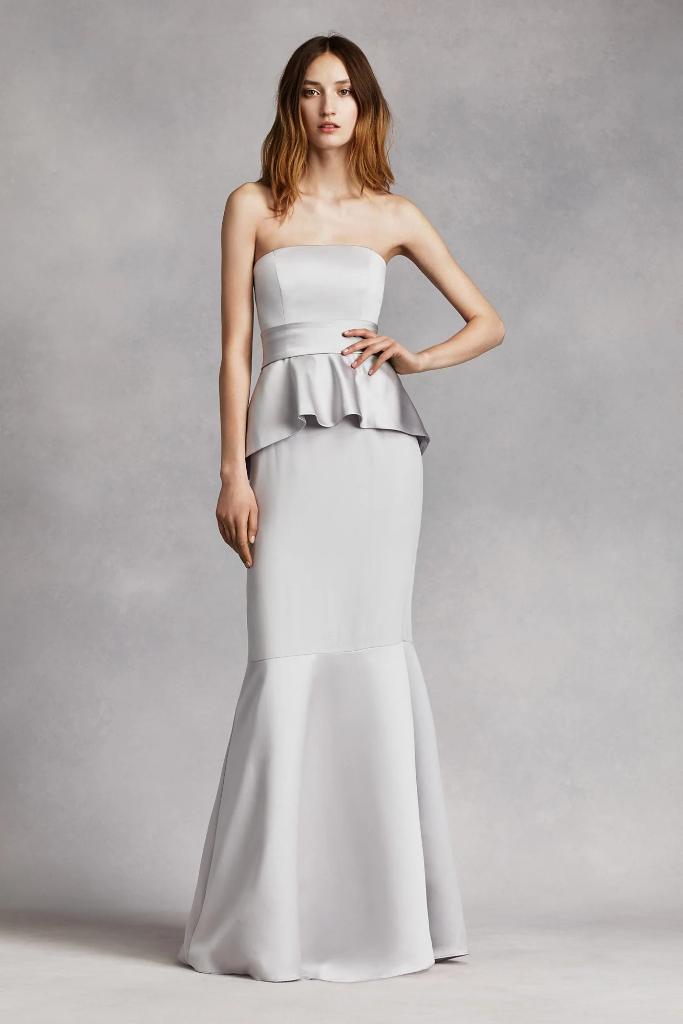 Satin and Matte Crepe Peplum Dress with Satin Sash - Image 4
