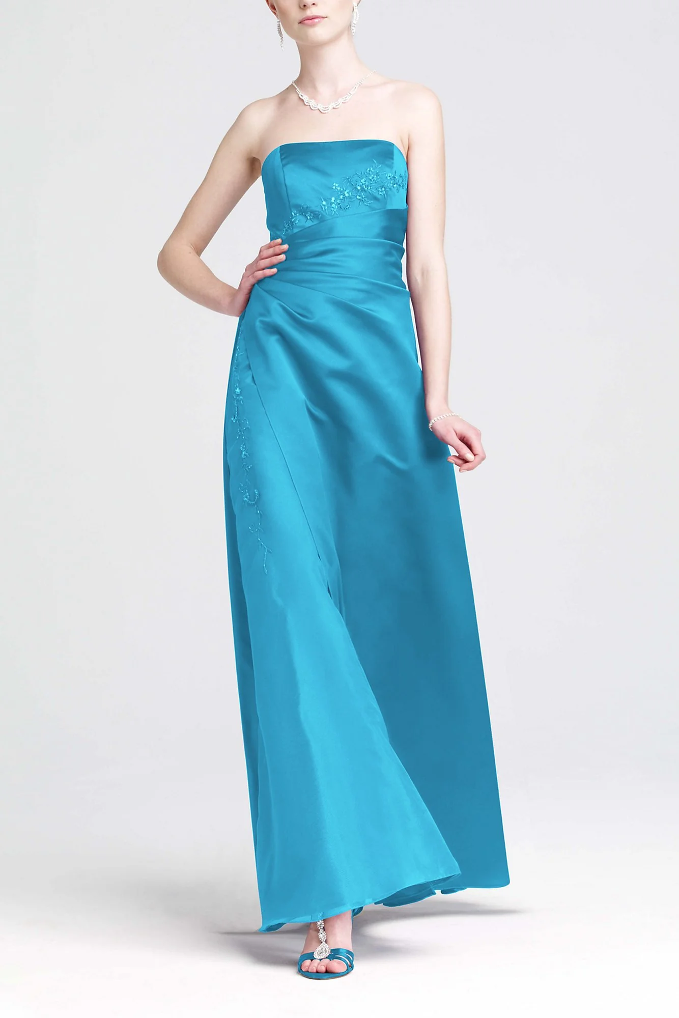 Satin and Organza Gown with Beaded Inset