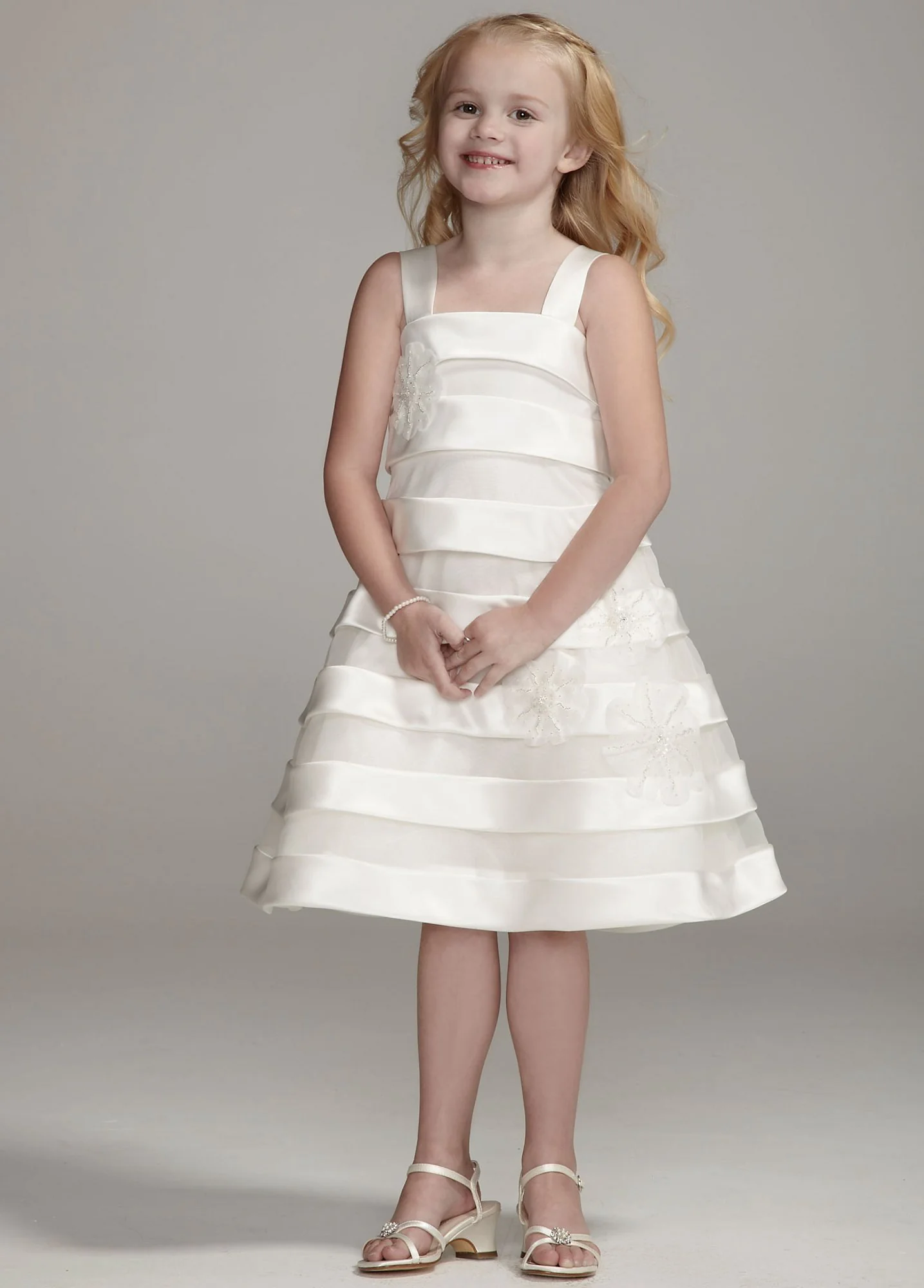 Satin and Organza Tea-Length Flower Girl Dress - Image 3