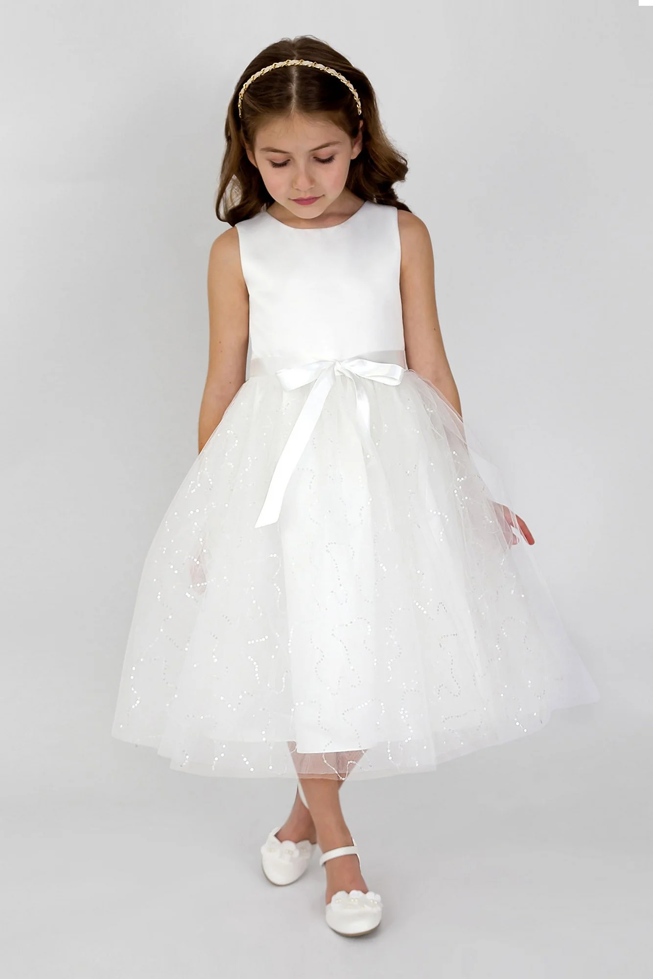Satin and Sequined Tulle Flower Girl Dress