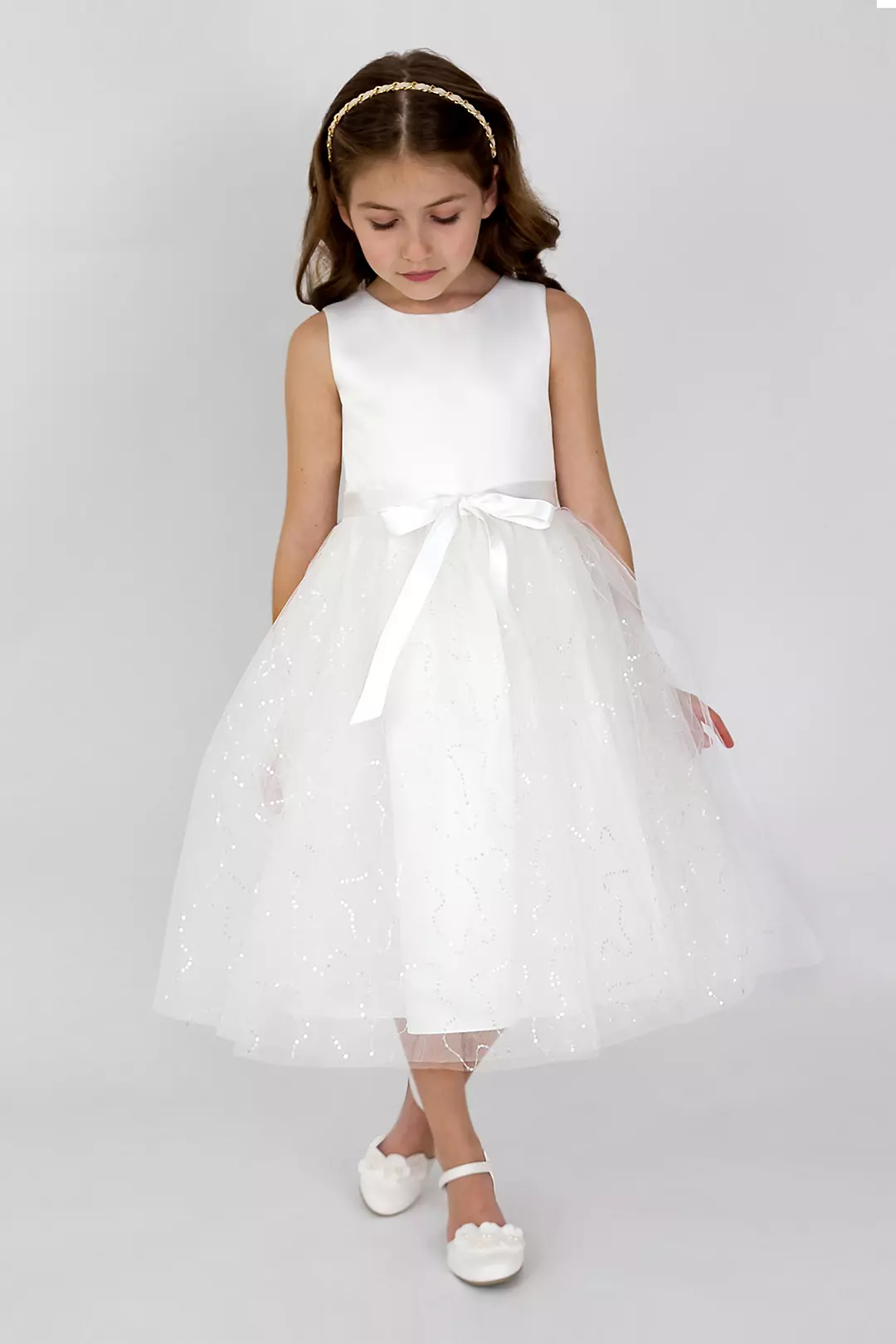 Satin and Sequined Tulle Flower Girl Dress - Image 2