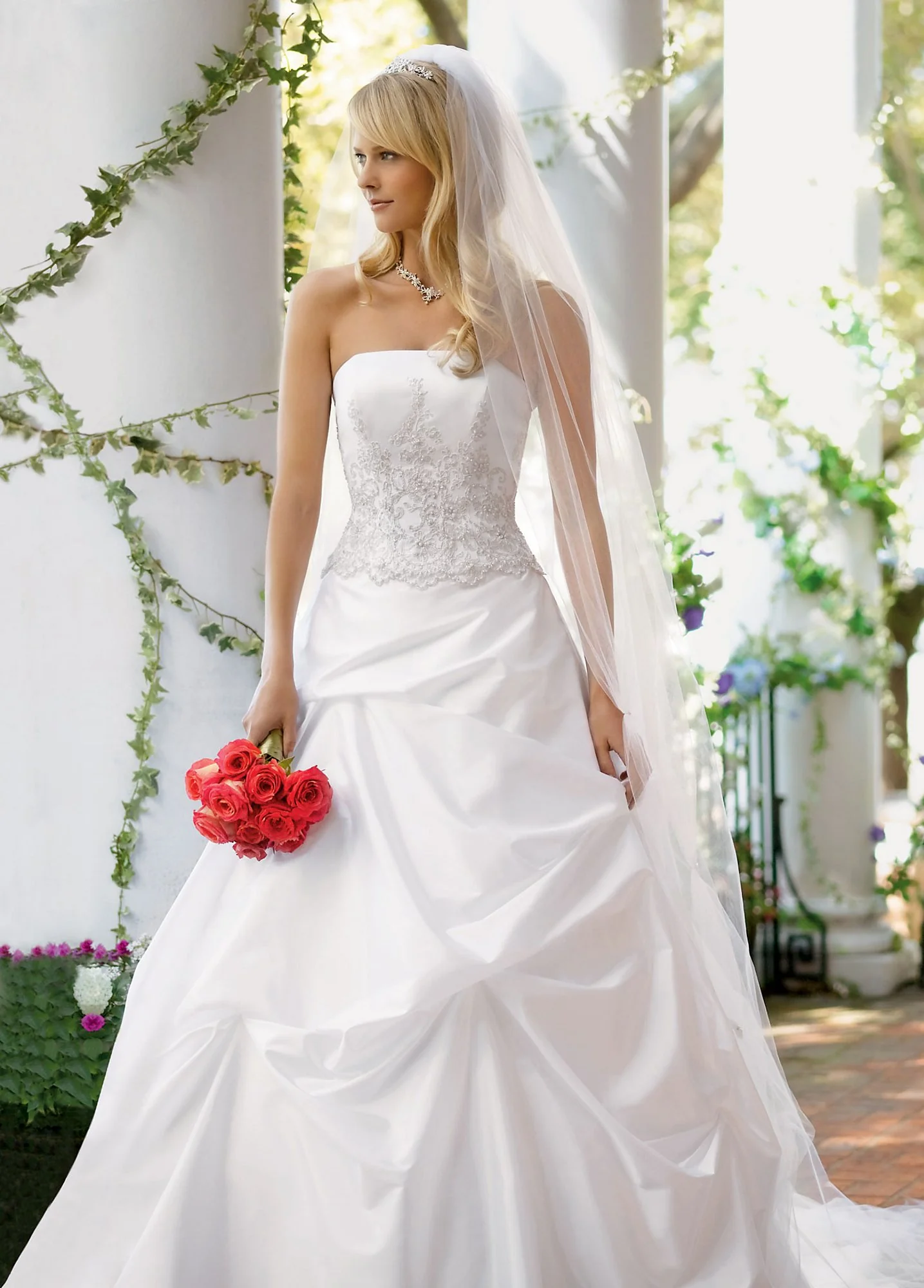 Satin and Taffeta Gown with Beaded Metallic Lace
