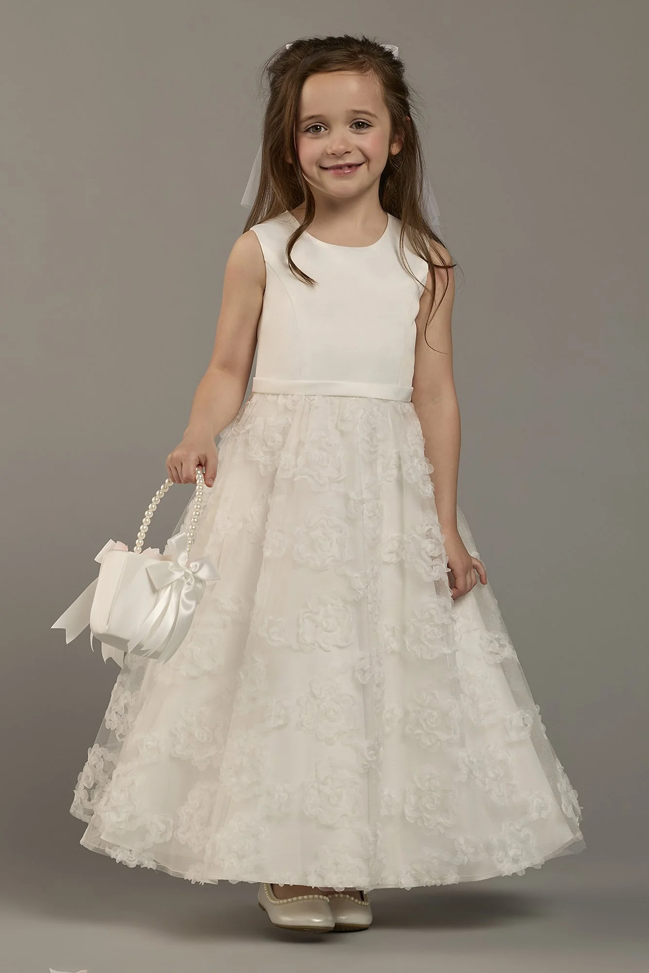 Satin and Tulle Sleeveless Flower Girl Dress - Image 2