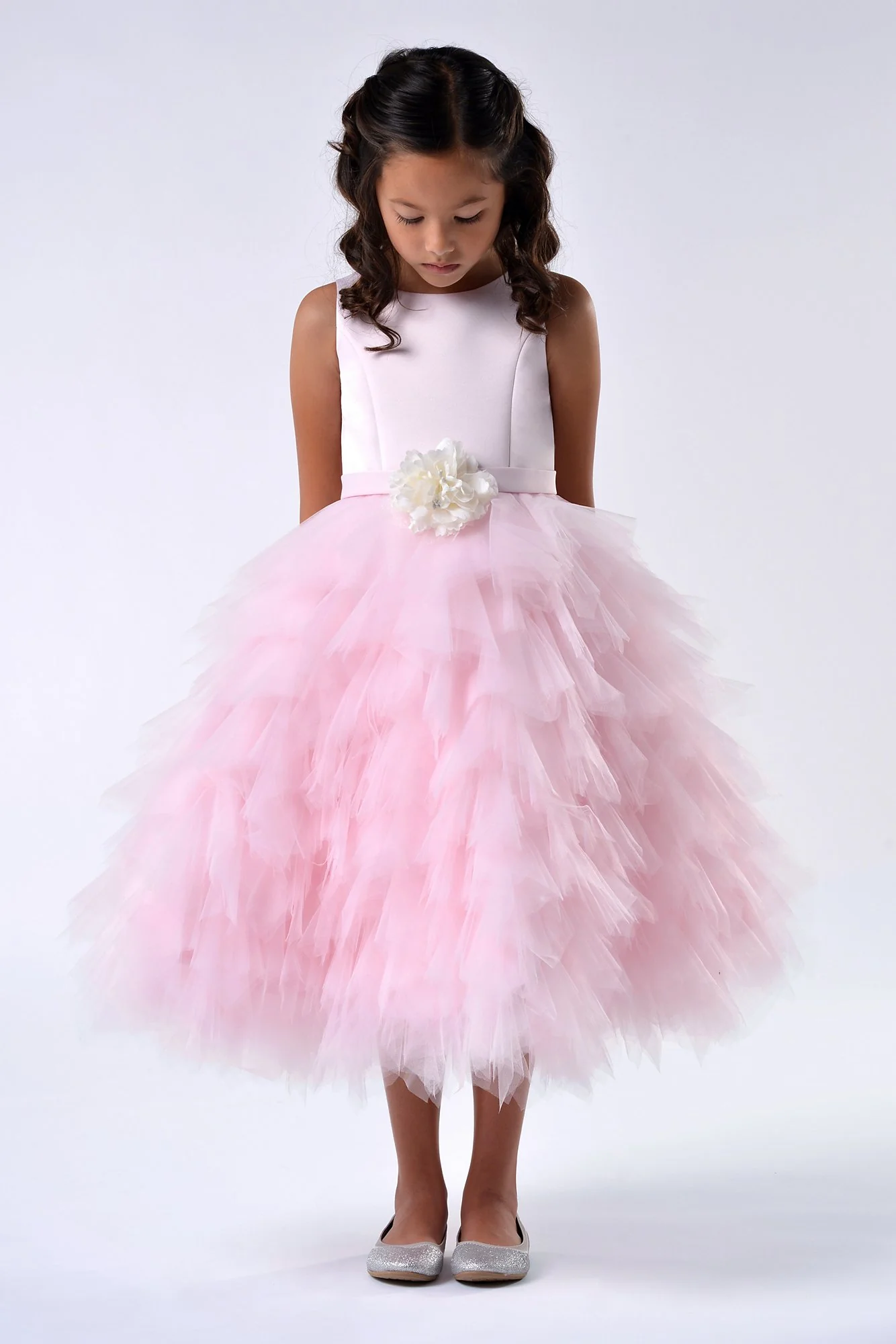 Satin and Tulle Tea-Length Flower Girl Dress