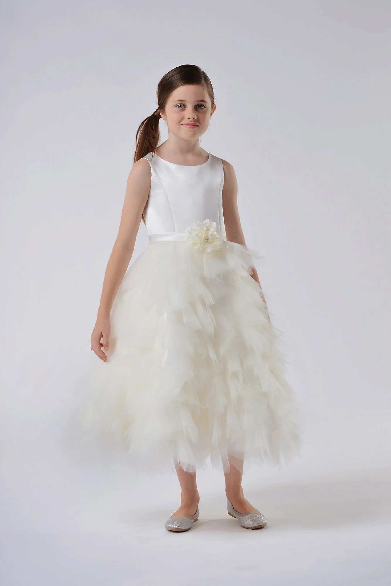 Satin and Tulle Tea-Length Flower Girl Dress - Image 3