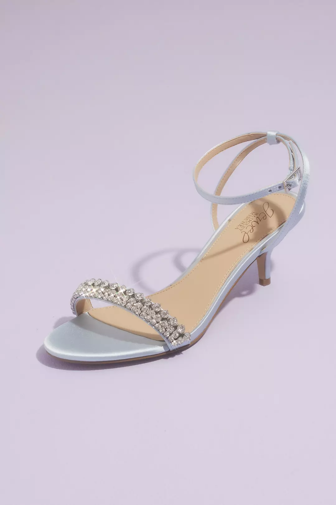 Satin Ankle Wrap Kitten Heels with Crystal Strap - Image 2