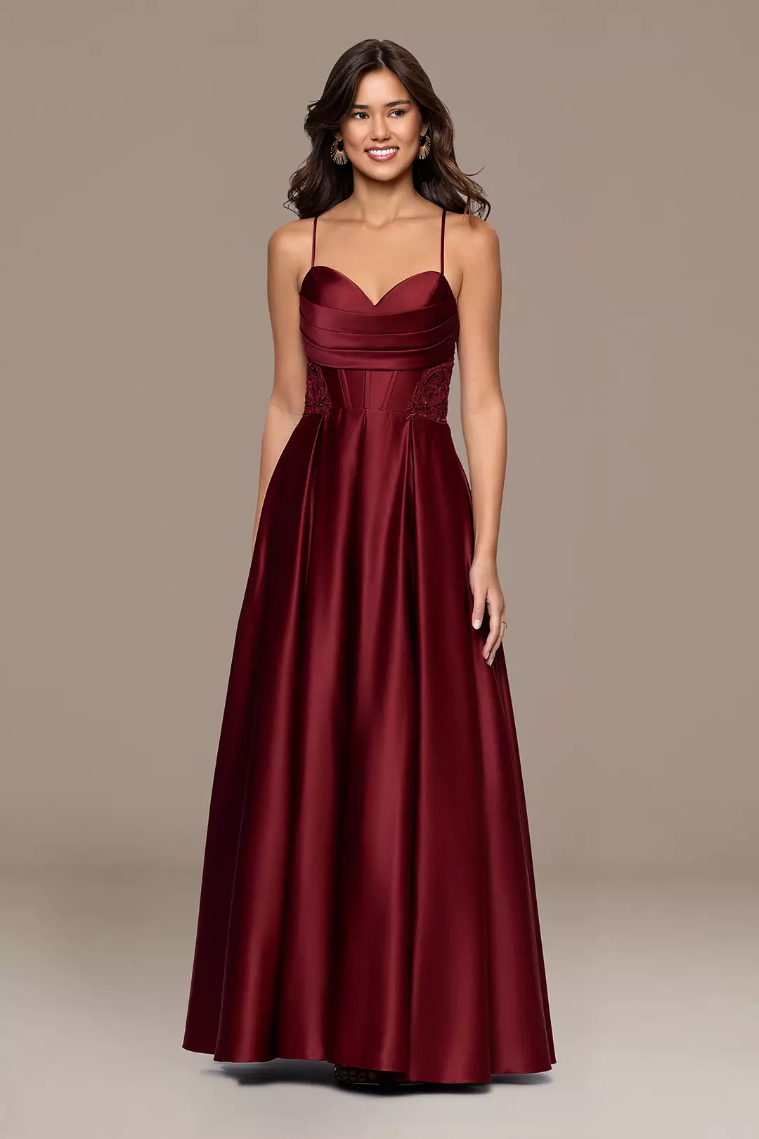 Satin Applique Corset Ball Gown with Lace-Up Back - Image 2