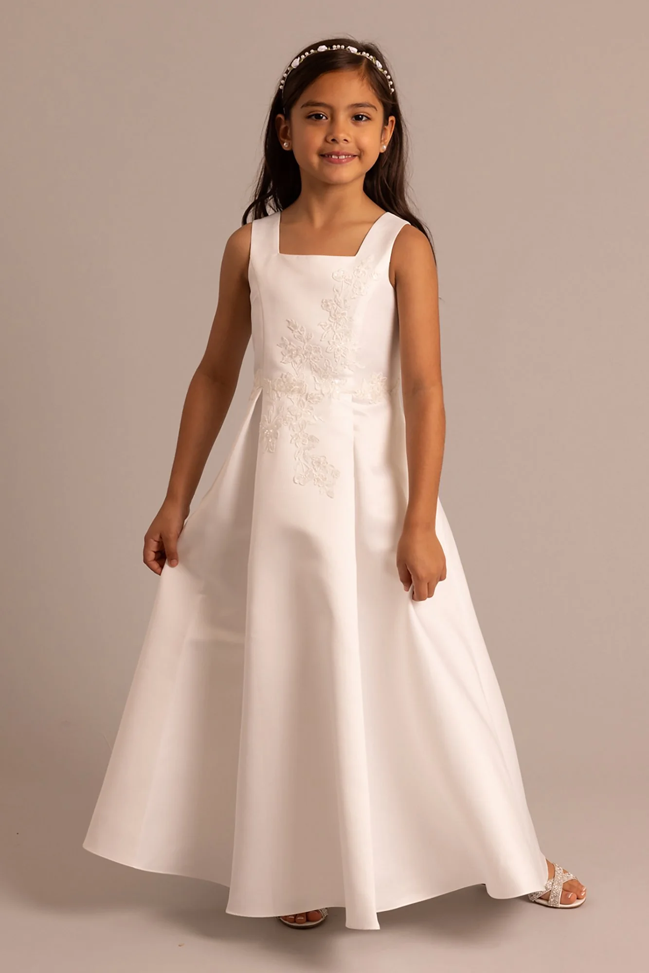 Satin Appliqued A-Line Flower Girl Dress - Image 2
