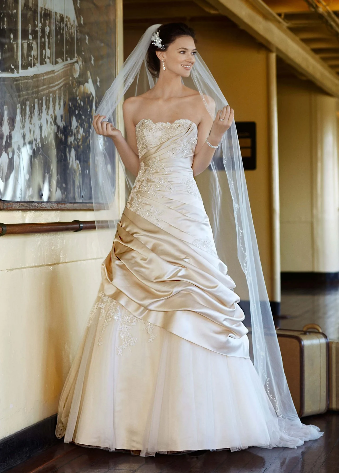 Satin Ball Gown with Appliques and Tulle Underlay - Image 2