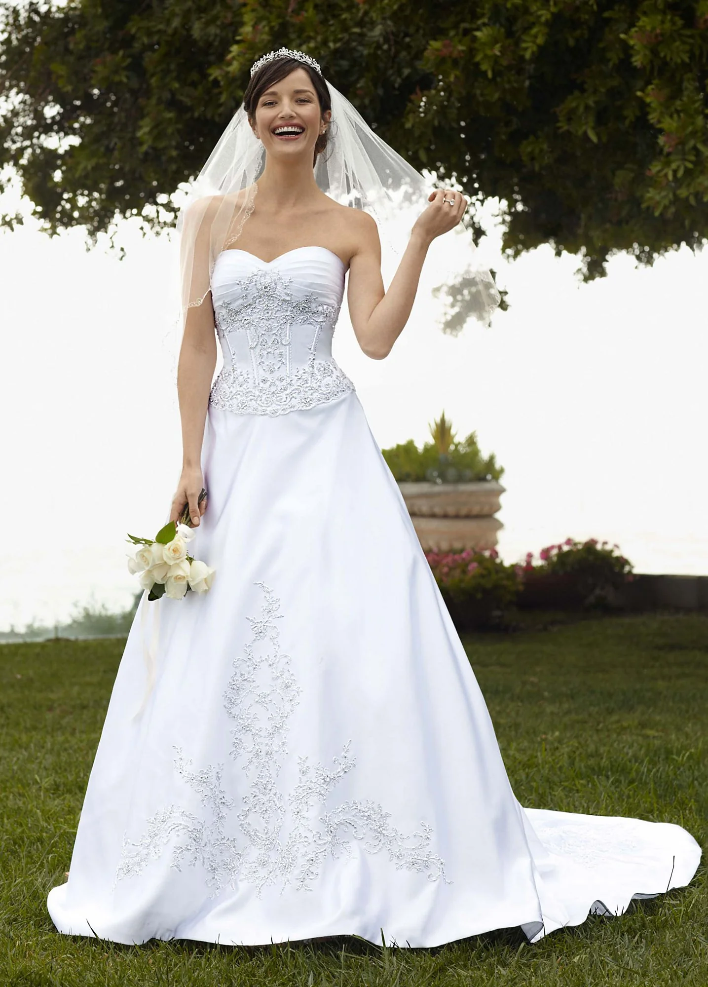 Satin Ball Gown with Beaded Lace Appliques