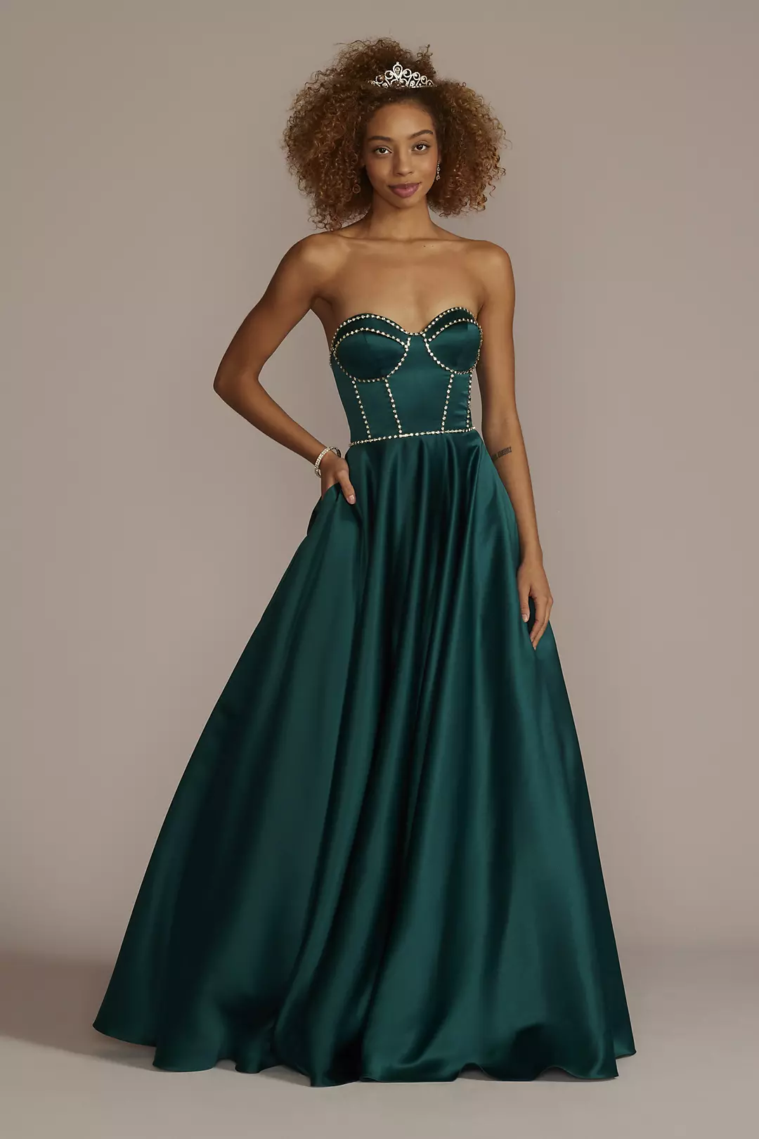 Satin Ball Gown with Jewel Embellished Bodice - Image 2