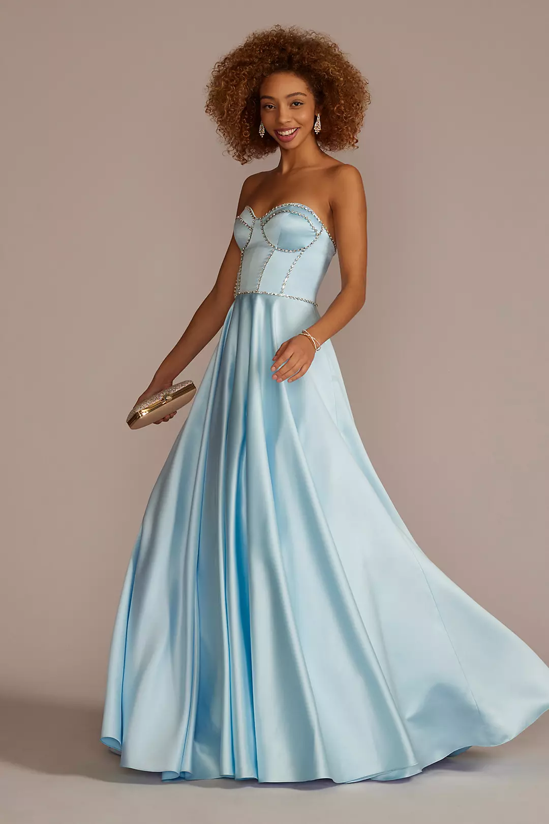Satin Ball Gown with Jewel Embellished Bodice - Image 3