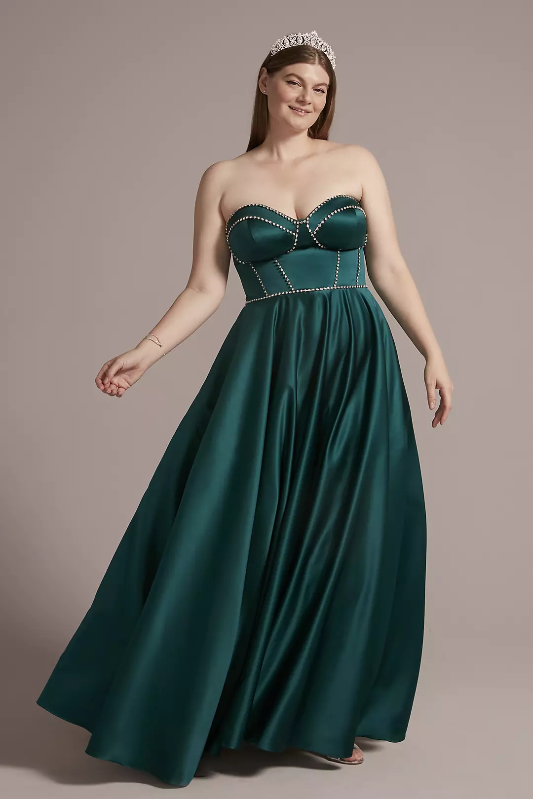 Satin Ball Gown with Jewel Embellished Bodice - Image 5