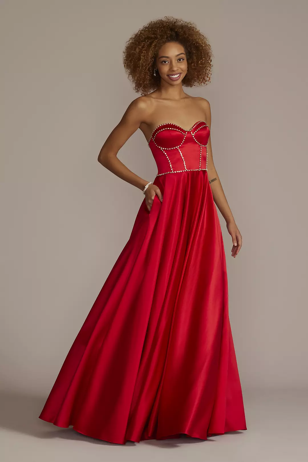 Satin Ball Gown with Jewel Embellished Bodice - Image 7