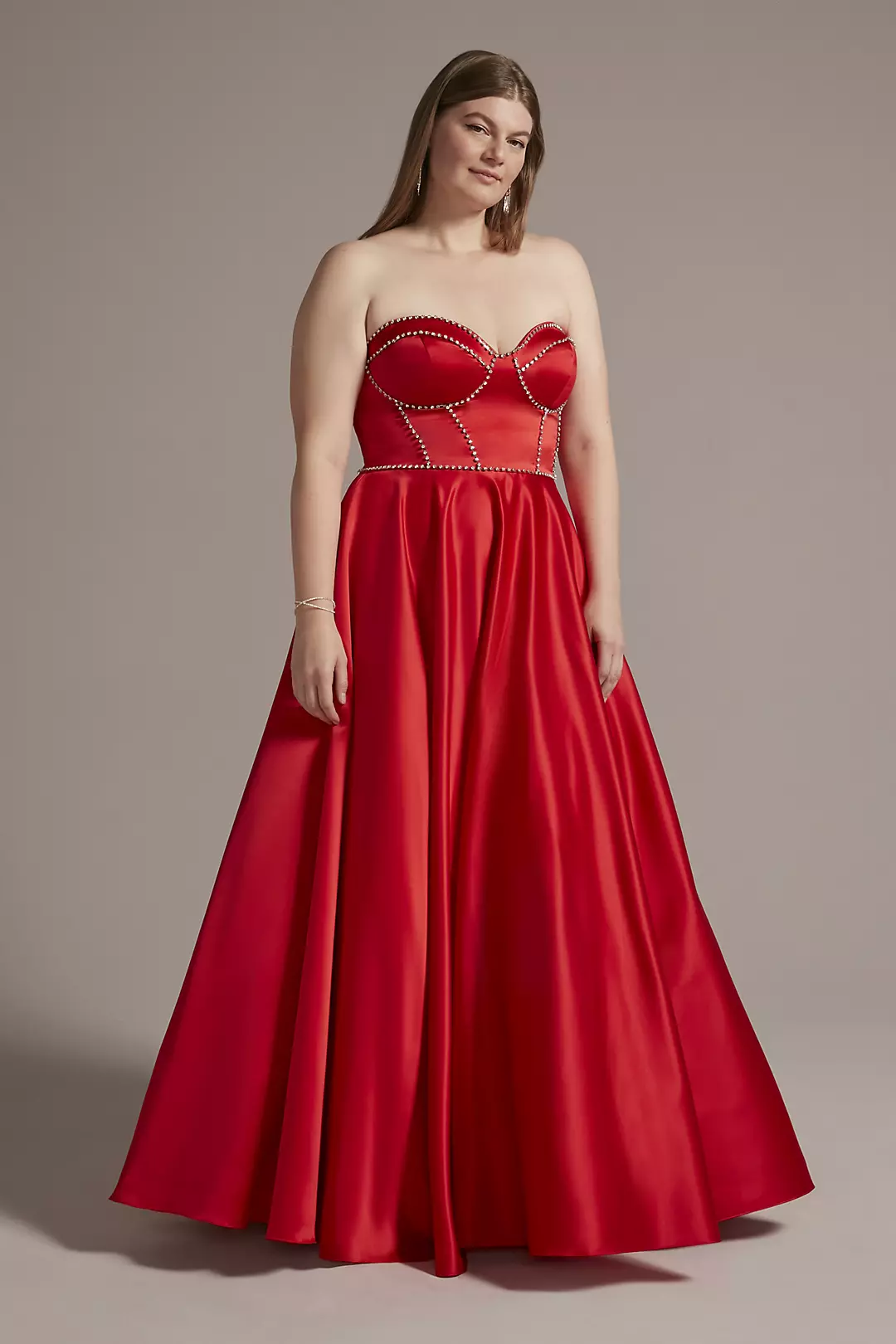 Satin Ball Gown with Jewel Embellished Bodice - Image 8