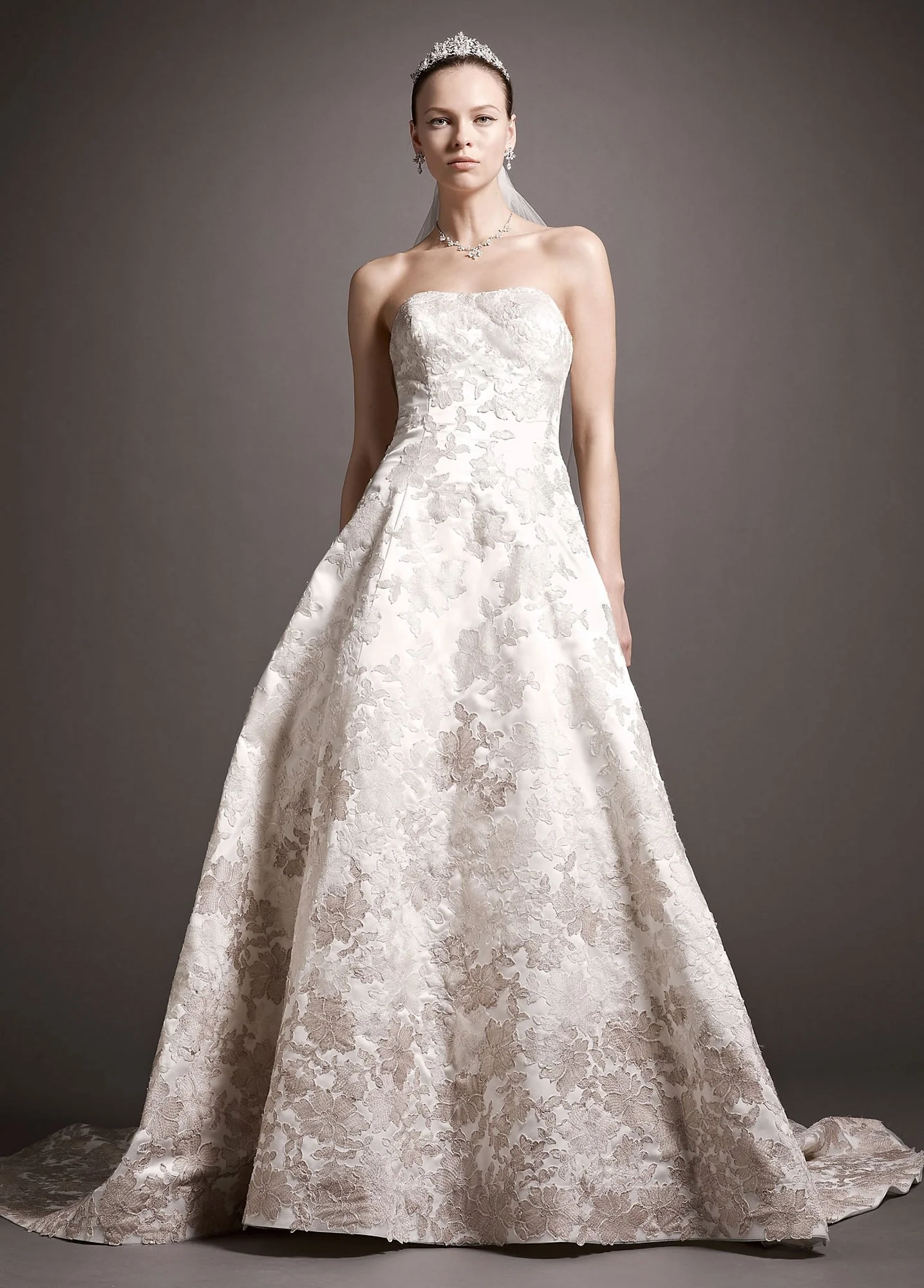 Satin Ball Gown with Ombre Beaded Lace Appliques - Image 2