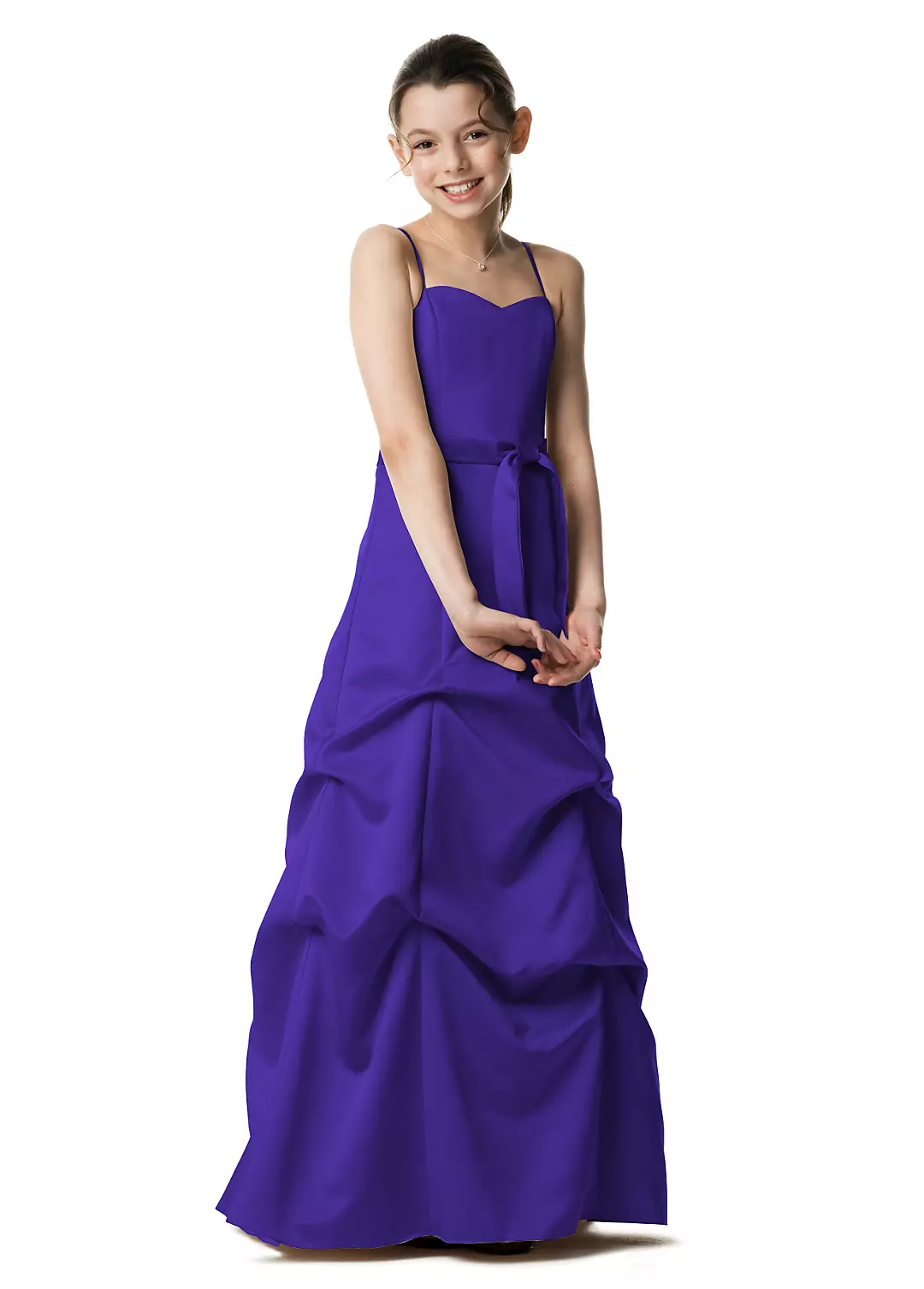 Satin Ball Gown with Pickup Skirt and Sash - Image 15
