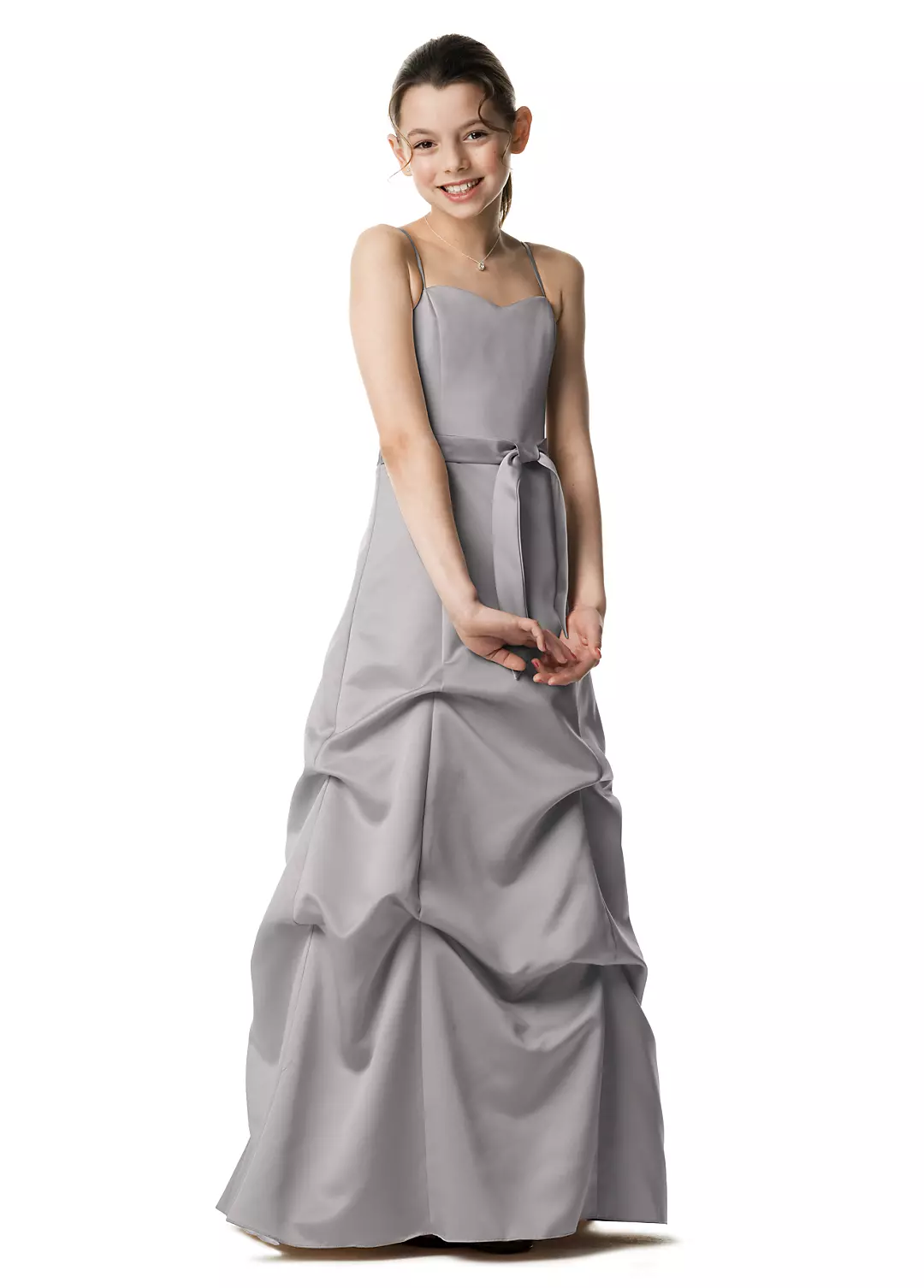 Satin Ball Gown with Pickup Skirt and Sash - Image 3