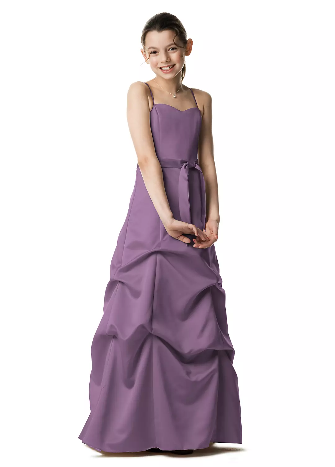 Satin Ball Gown with Pickup Skirt and Sash - Image 5