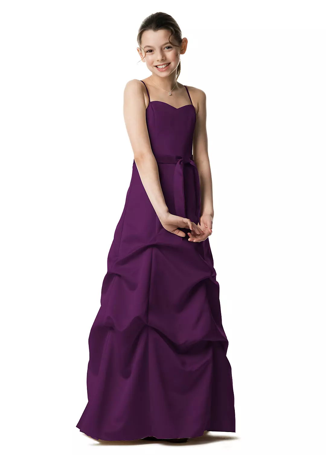 Satin Ball Gown with Pickup Skirt and Sash - Image 6