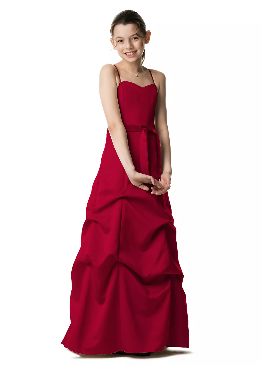 Satin Ball Gown with Pickup Skirt and Sash - Image 8