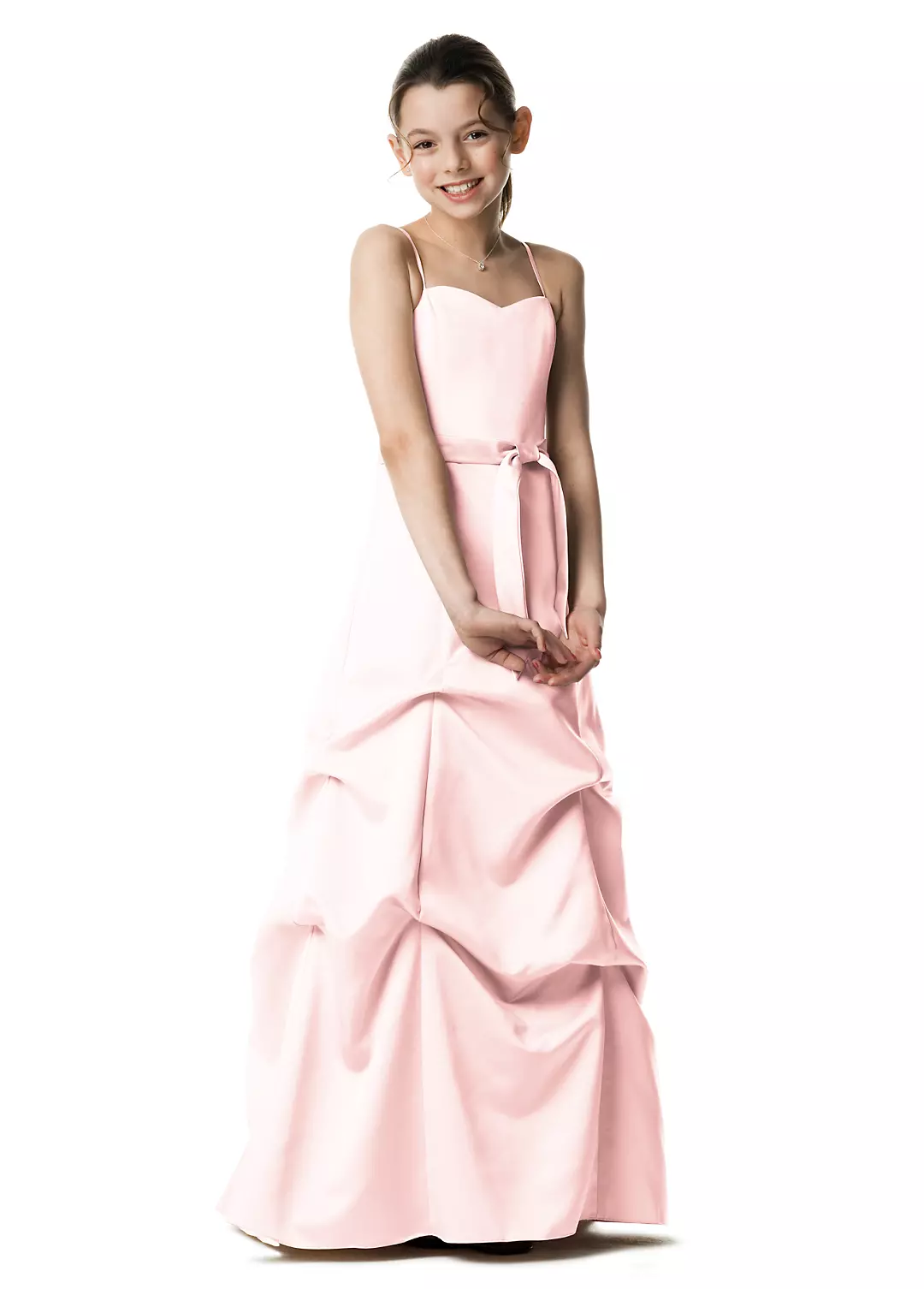 Satin Ball Gown with Pickup Skirt and Sash - Image 9