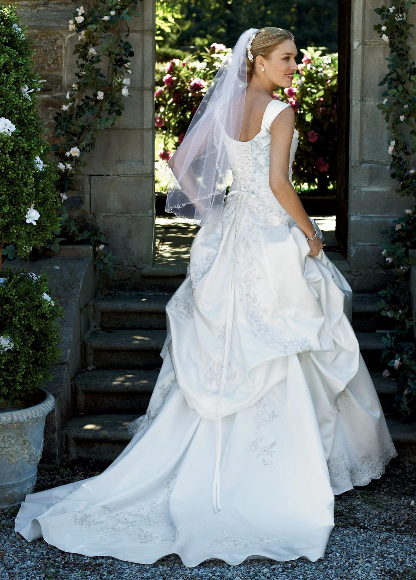 Satin Ball Gown with Pleated Bodice and Pick Ups - Image 2