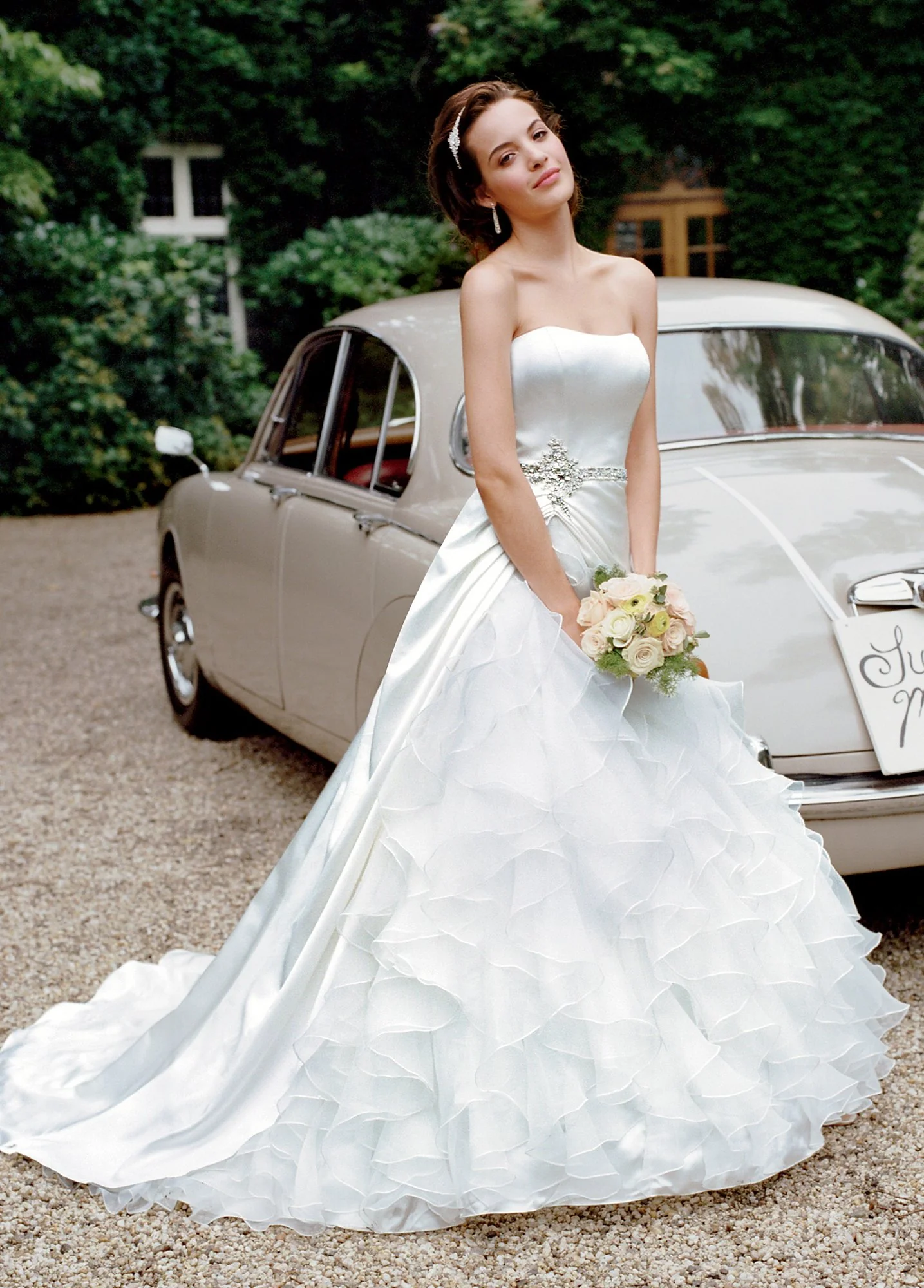 Satin Ball Gown with Ruffled Organza Underlay