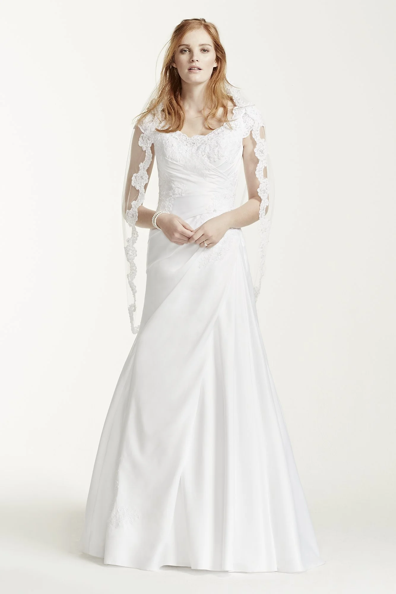 Satin Beaded Lace Off the Shoulder Wedding Dress