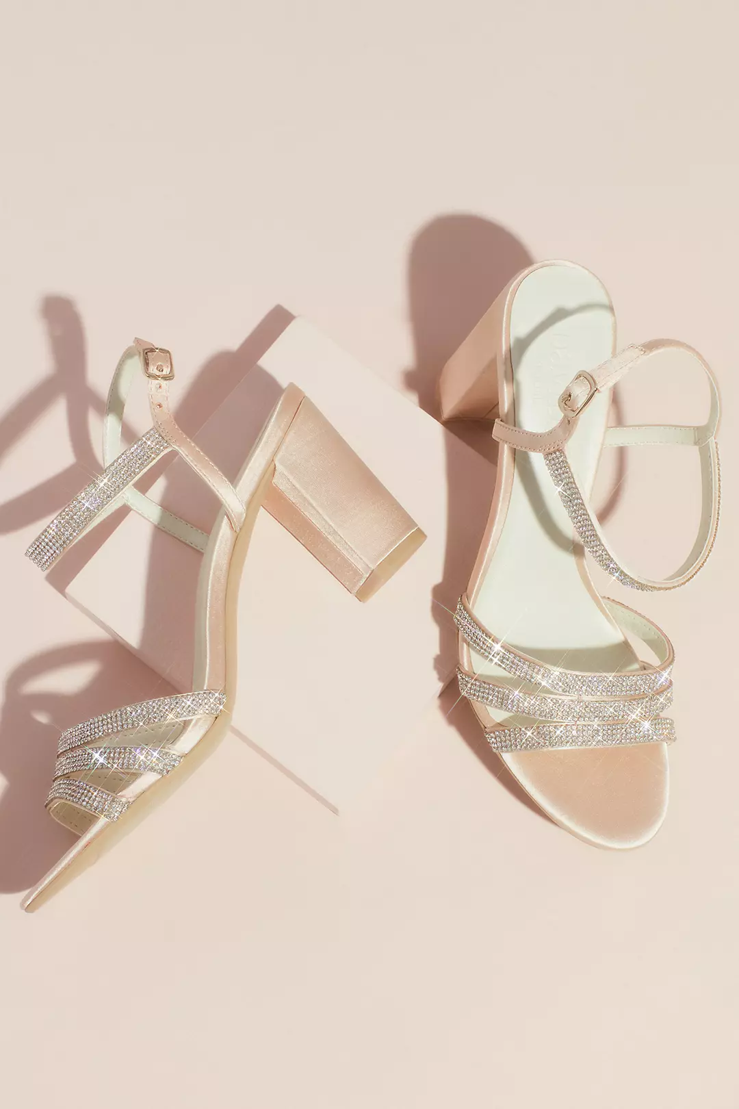 Satin Block Heel Sandals with Pave Crystal Straps - Image 2