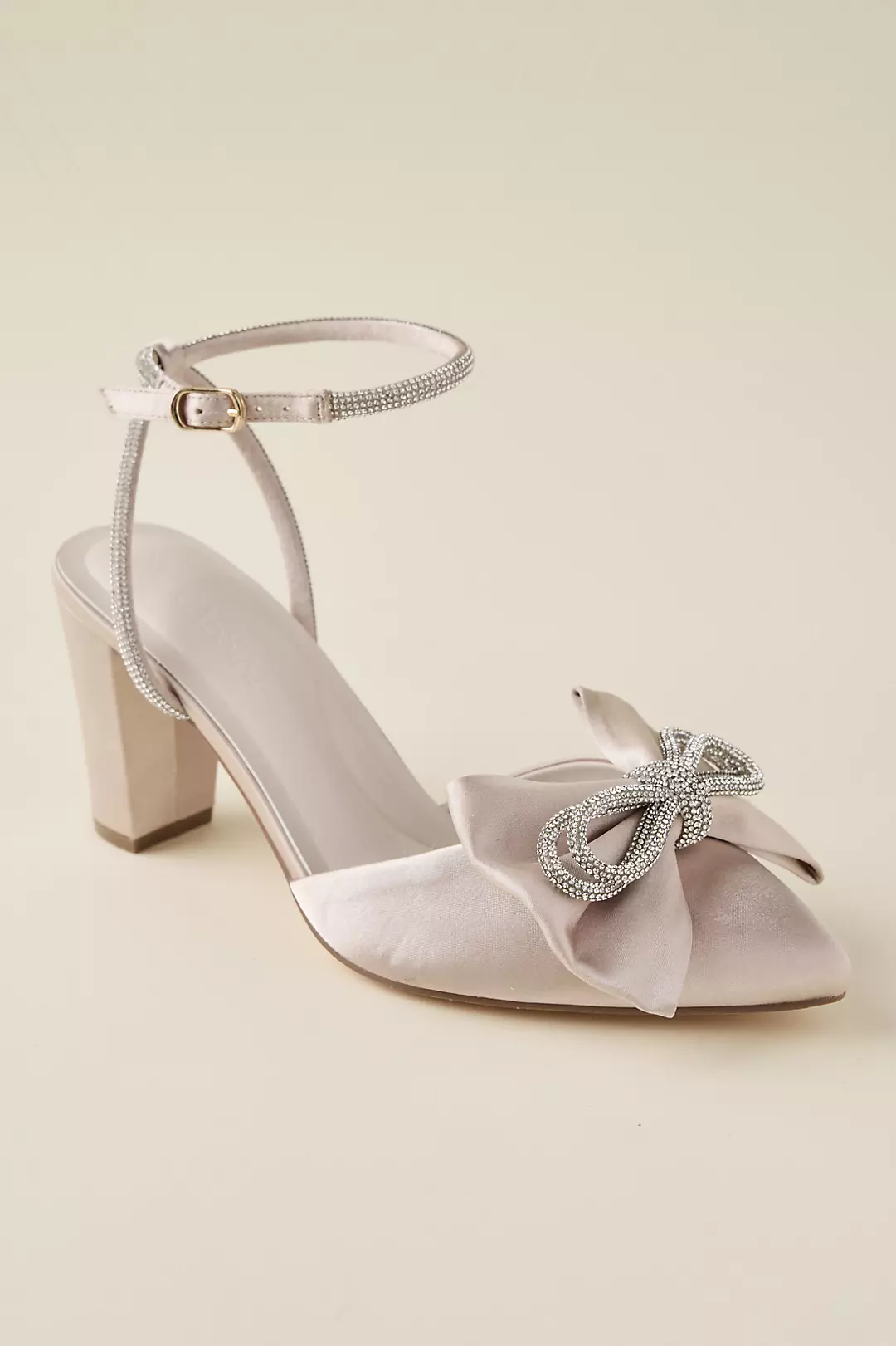 Satin Block Heel Shoes with Crystal Bow - Image 16