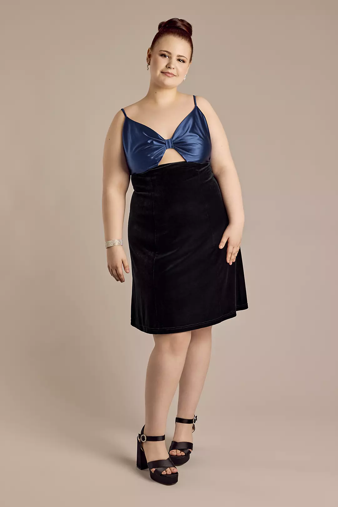 Satin Bow Back A-Line Mini Dress with Cutout - Image 3