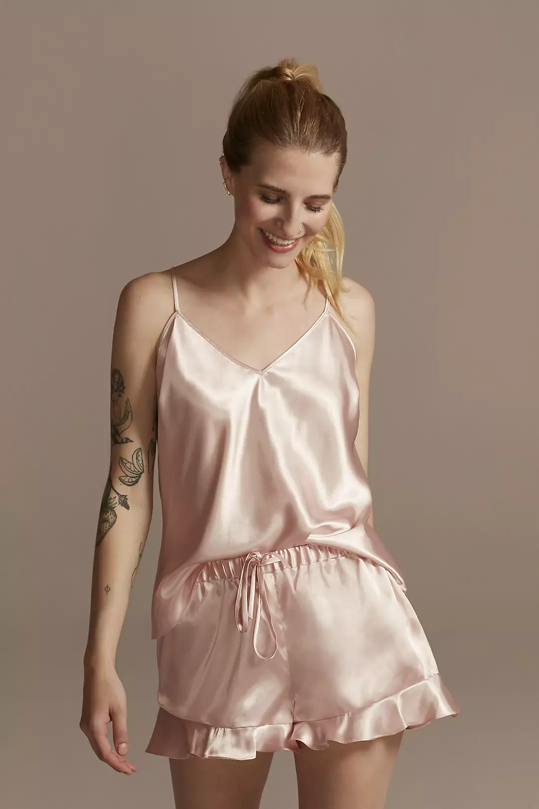 Satin Cami and Flutter Shorts Pajama Set - Image 5