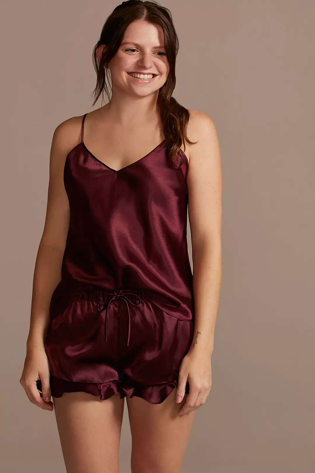 Satin Cami and Flutter Shorts Pajama Set - Image 7