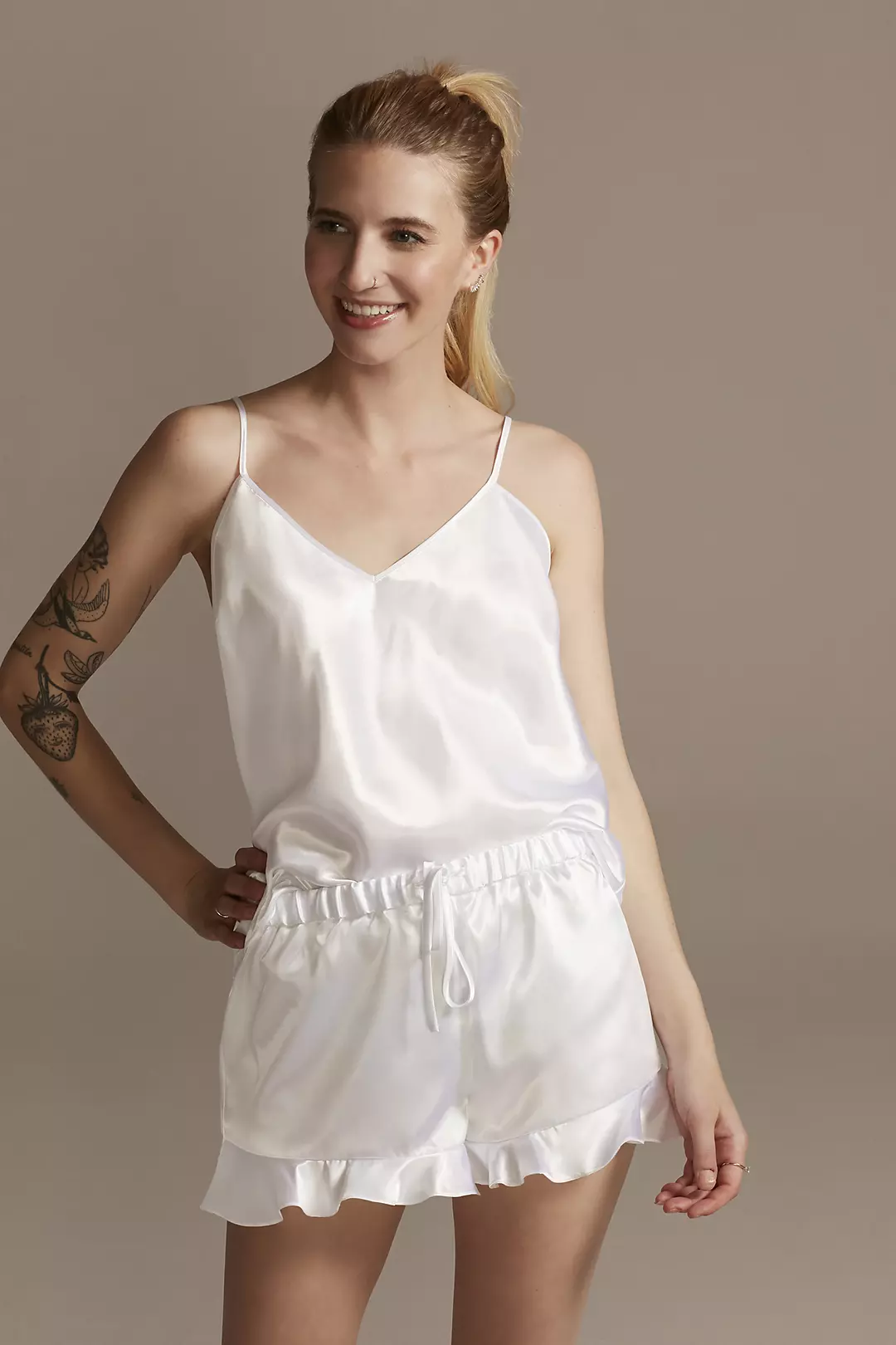 Satin Cami and Flutter Shorts Pajama Set - Image 9