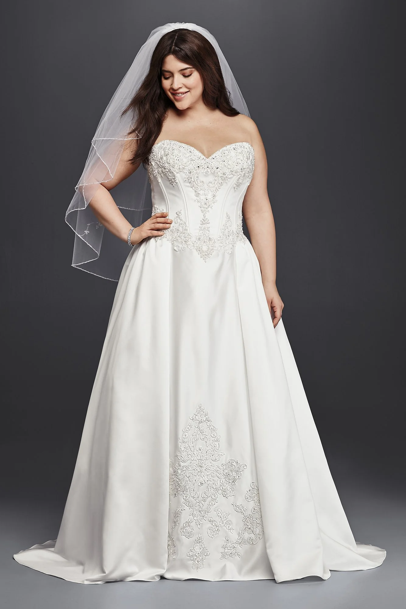Strapless Satin Plus Size Ball Gown Wedding Dress
