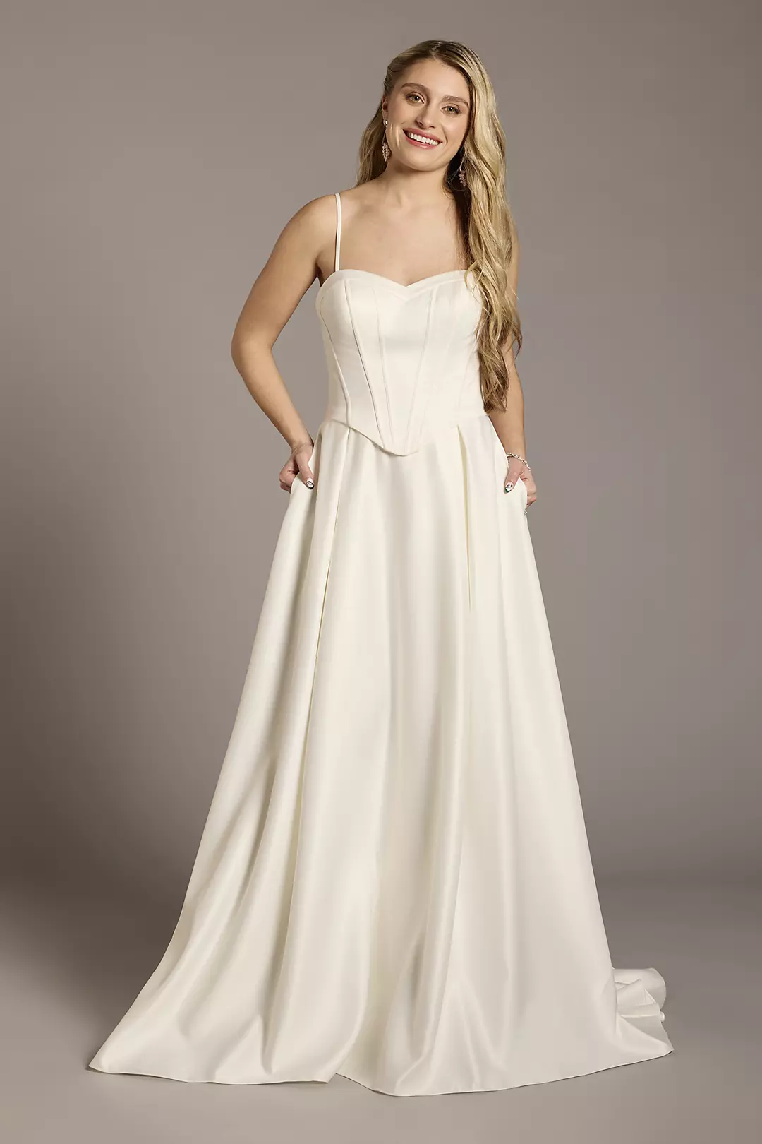 Satin Corset Bodice Ball Gown Wedding Dress - Image 5