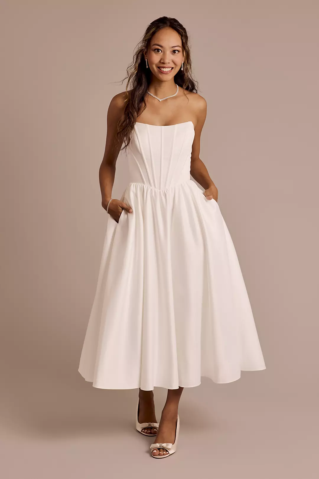 Satin Corset Bodice Tea-Length Dress - Image 4