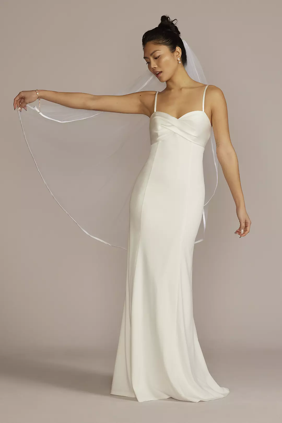 Satin Crepe Empire Sheath Wedding Dress - Image 5